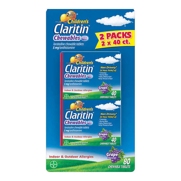 Claritin Children's Chewable 5 mg. 24 Hour Non-Drowsy, 80 Grape Chewable Tablets - At Your Door