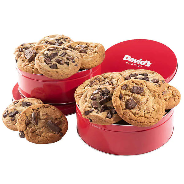 David s Cookies Decadent Triple Chocolate made with mini Hershey s Kisses and Reese s Peanut Butter Cup Cookies Tin 2 Count - At Your Door