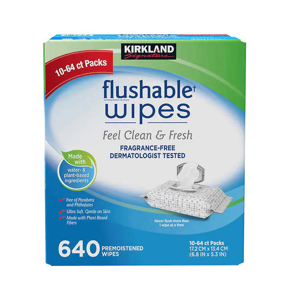 Kirkland Signature Premoistened Flushable Wipes, Fragrance Free, 640-count - At Your Door