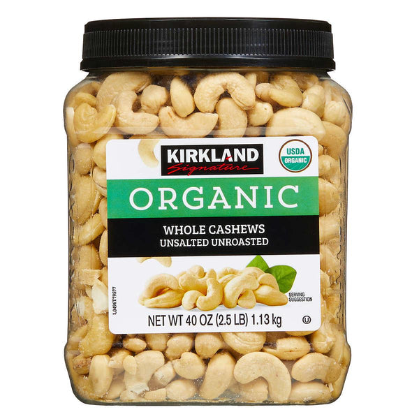Kirkland Signature Organic Whole Cashews, Unsalted Unroasted, 40 oz - At Your Door