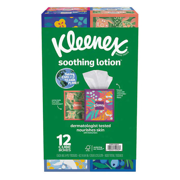 Kleenex Soothing Lotion Tissue, 3-Ply, 85-count, 12-pack - At Your Door