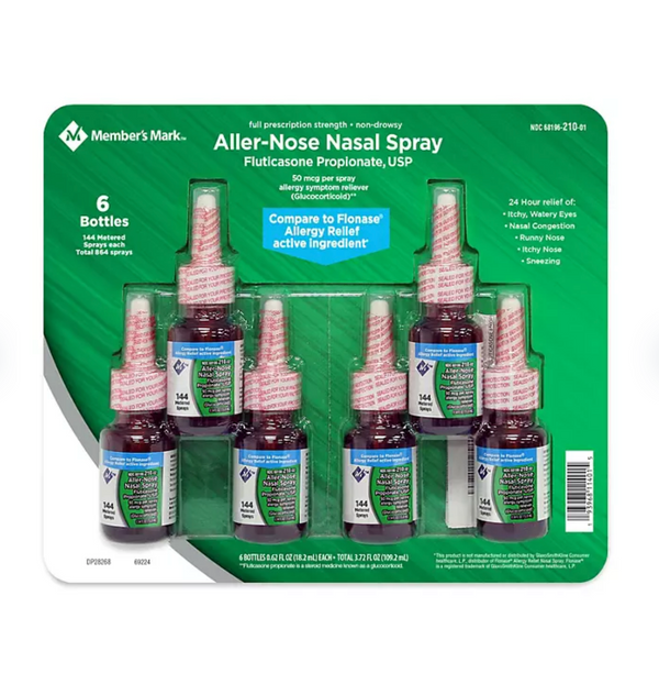 Member's Mark 50mcg Aller-Nose, Fluticasone Propionate Nasal Spray (0.62 fl. oz., 6 ct.) - At Your Door