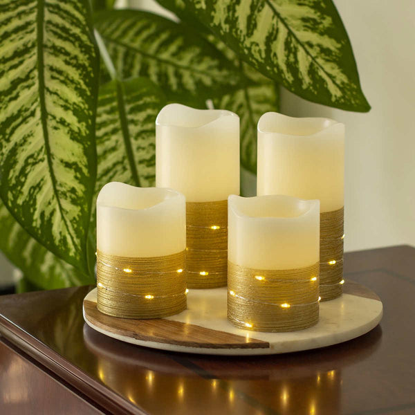 My Home Flameless LED Wax Pillar Candles with Fairy Lights and Timer - At Your Door