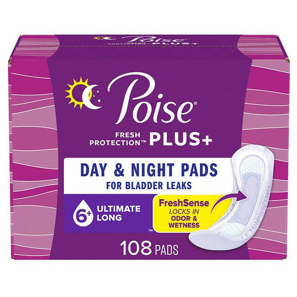 Poise Plus Ultimate Absorbency Long Pads, 108-count - At Your Door