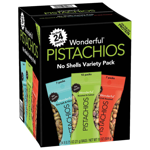 Wonderful Pistachios, No Shell, Variety Pack, .75 oz, 24-count - At Your Door